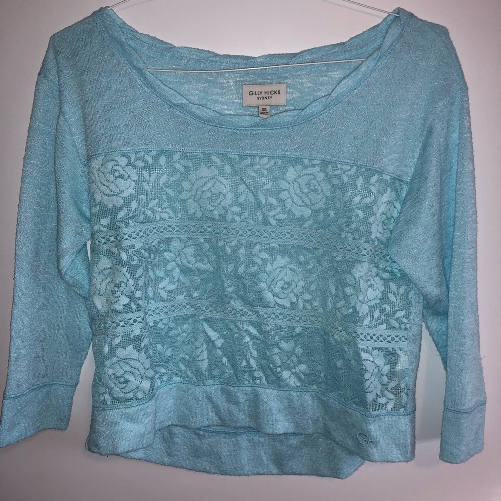 3/4 sleeve teal floral pullover